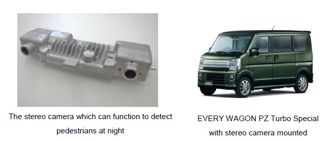 [image](left)The stereo camera which can function to detect pedestrians at night, (right) EVERY WAGON PZ Turbo Special with stereo camera mounted