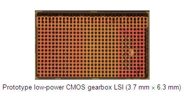 [photo]Prototype low-power CMOS gearbox LSI (3.7 mm × 6.3 mm)