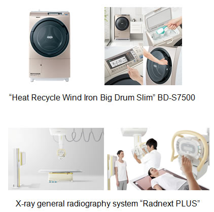 Photo Top : Heat Recycle Wind Iron Big Drum Slim BD-S7500, Photo Bottom: X-ray general radiography system Radnext PLUS