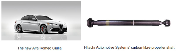 [image](left)The new Alfa Romeo Giulia (right)Hitachi Automotive Systems' carbon-fibre propeller shaft