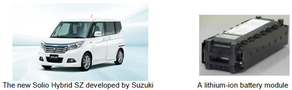 [image](left)The new Solio Hybrid SZ developed by Suzuki (right)A lithium-ion battery module