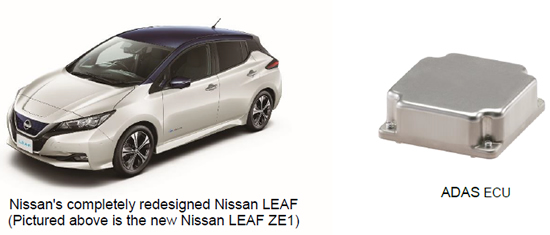 [image](left)Nissan's completely redesigned Nissan LEAF(Pictured above is the new Nissan LEAF ZE1), (right)ADAS ECU