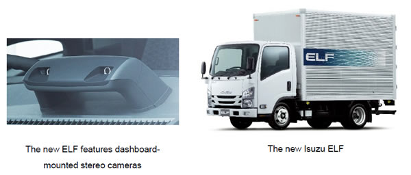 [image](left)The new ELF features dashboard-mounted stereo cameras, (right)The new Isuzu ELF