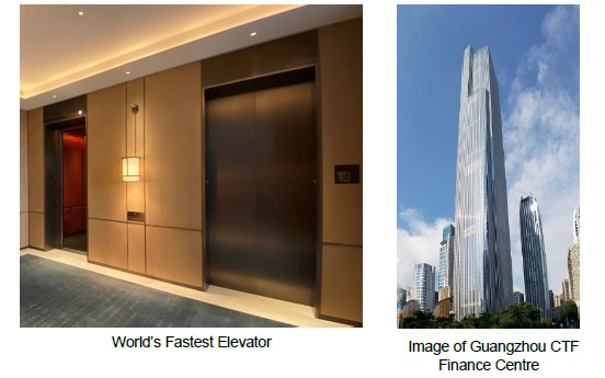 [image](left)World's Fastest Elevator, (right)Image of Guangzhou CTF Finance Centre