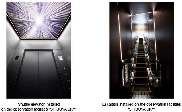 [image](left)Shuttle elevator installed on the observation facilities "SHIBUYA SKY", (right)Escalator installed on the observation facilities "SHIBUYA SKY"