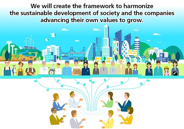 [image]We will create the framework to harmonize the sustainable development of society and the companies advancing their own values