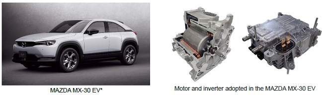 [image](left)MAZDA MX-30 EV, (right)Motor and inverter adopted in the MAZDA MX-30 EV