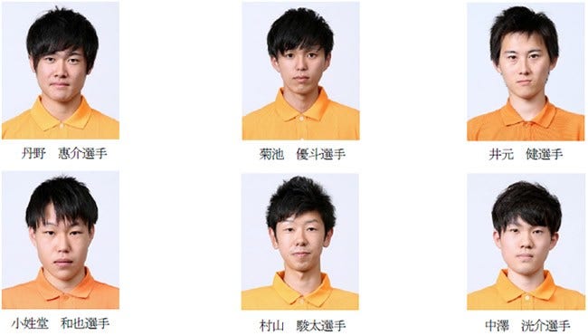 [画像]金メダルを受賞した選手 (左上)丹野 惠介選手 (中央上)菊池 優斗選手  (右上)井元 健選手 (左下)小姓堂 和也選手 (中央下)村山 駿太選手  (左下)中澤 洸介選手