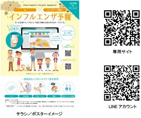 [画像](左 チラシ／ポスターイメージ),(右上 専用サイト QRコード),(右下 LINEアカウント QRコード)