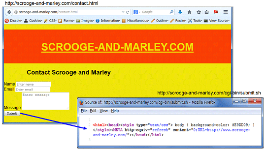 図 7：CGIプログラム(/cgi-bin/submit.sh)へデータを送信する問合わせページ