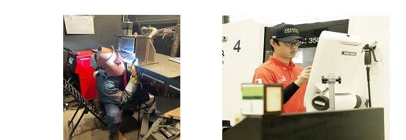 [画像]「溶接」職種で金メダルを獲得した高柳選手(左)と「CNC旋盤」職種で銀メダルを獲得した塩澤選手(右)