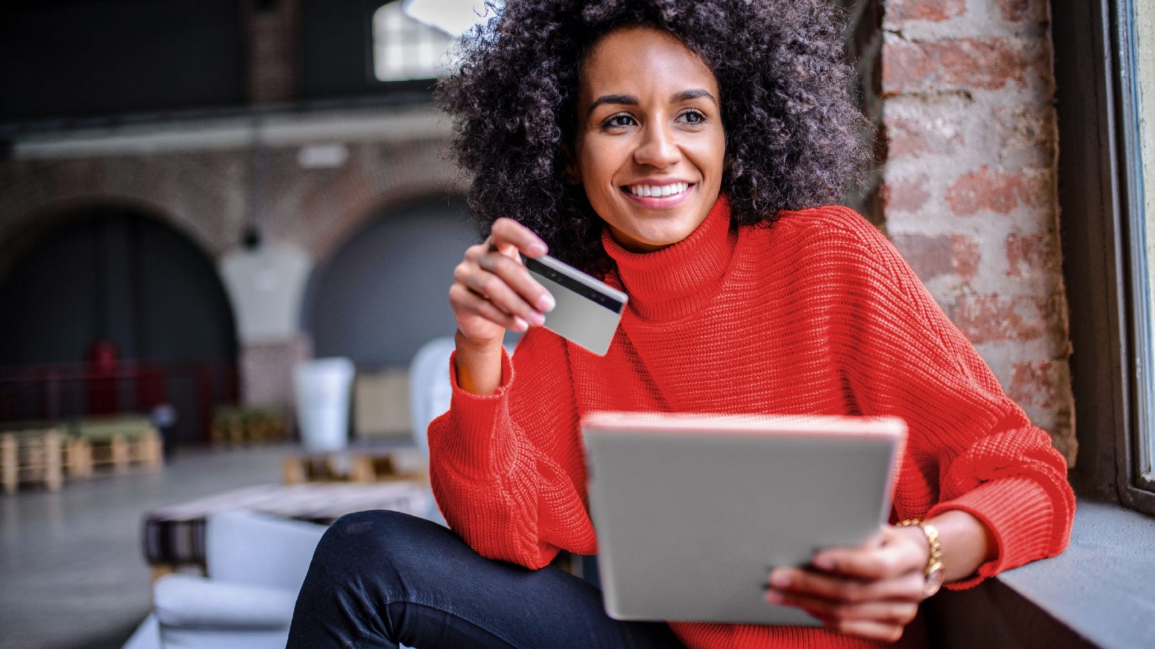 Woman banking online