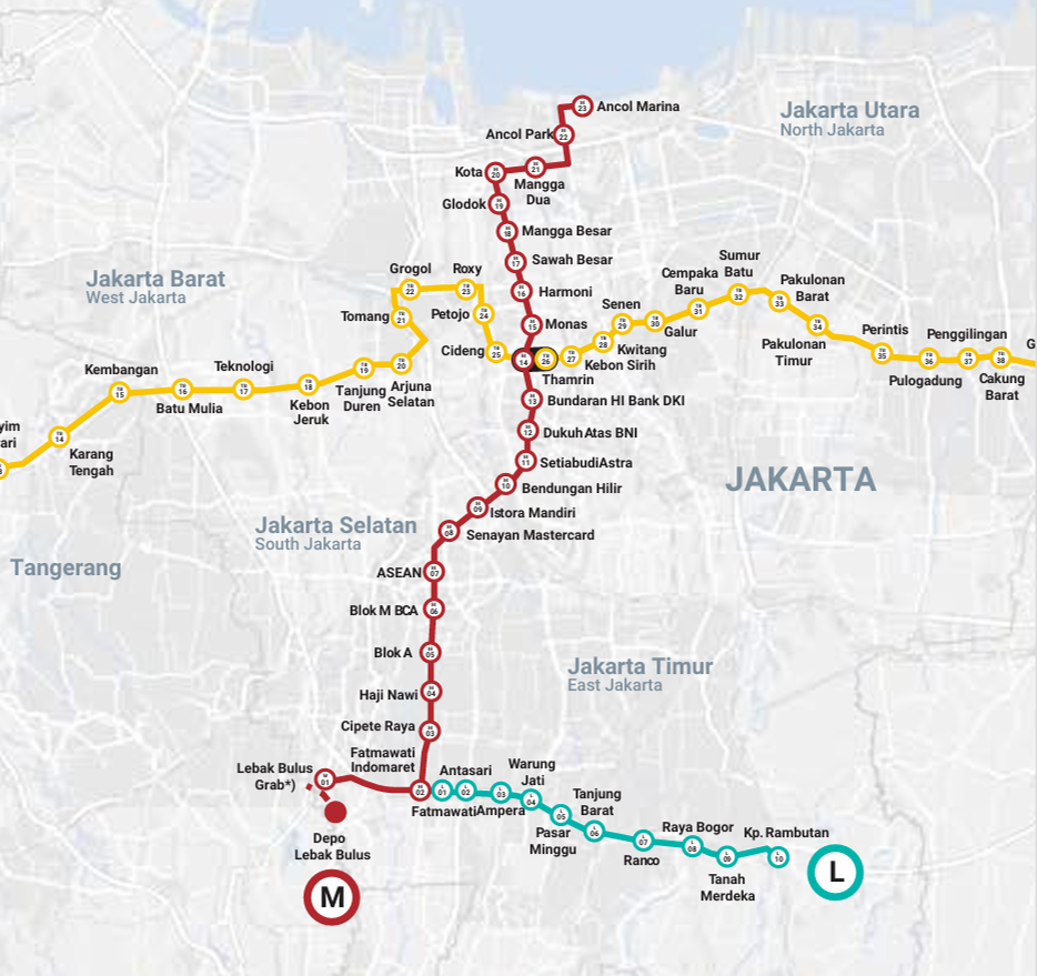 [image]Route map (red line indicates the MRT Jakarta North–South Line)