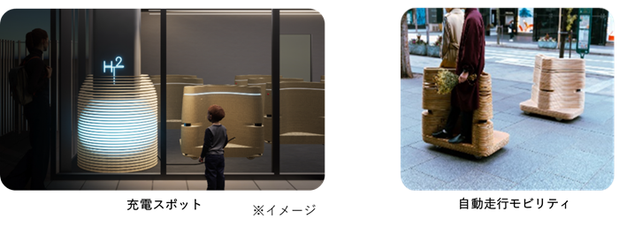 [画像](左)充電スポット、(右)自動走行モビリティ