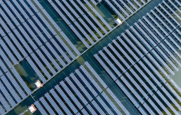 Aerial view of a solar panel farm