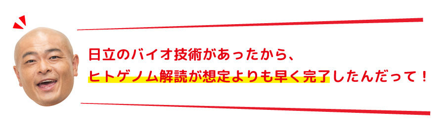 日立のバイオ技術があったから、ヒトゲノム解読が想定よりも早く完了したんだって！