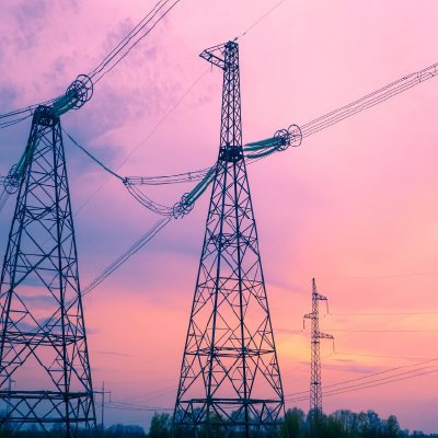 Energy grids with a pink sky background