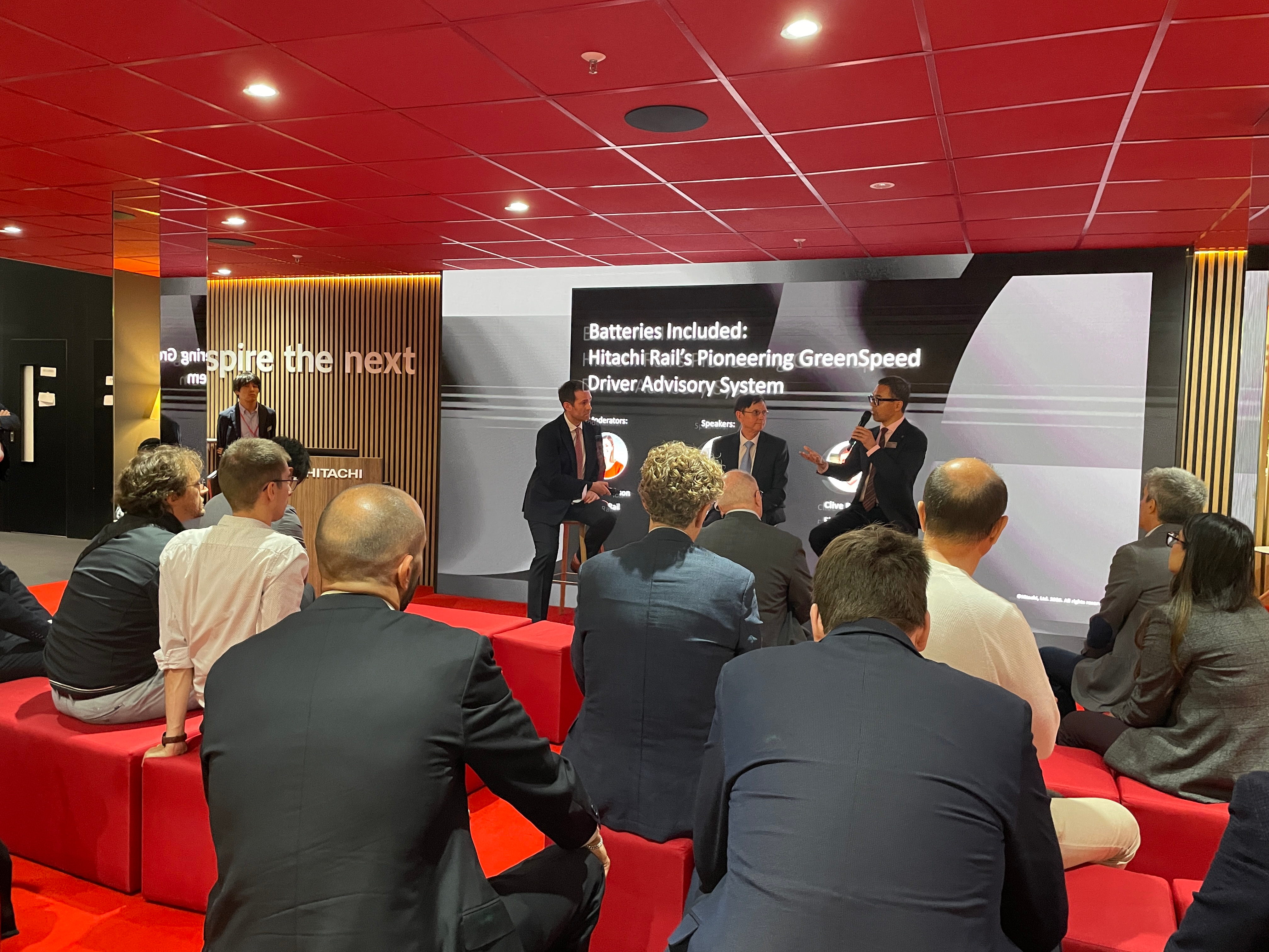 Crowd at Hitachi's speakers corner during InnoTrans