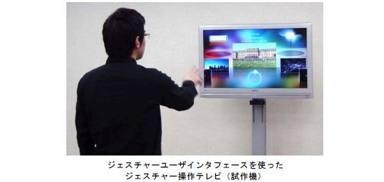 [画像]ジェスチャーユーザインターフェイスを使ったジェスチャー操作テレビ(試作機)