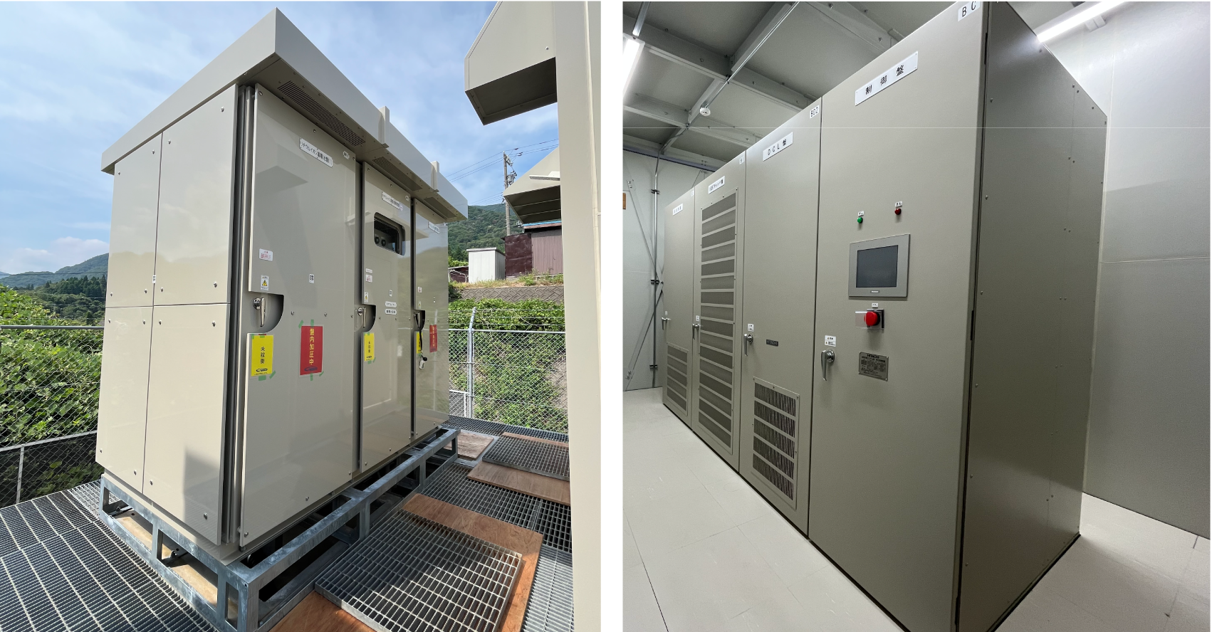 ［図13］試験中のB-CHOPリチウムイオン蓄電池盤（左）および変換器盤（右）