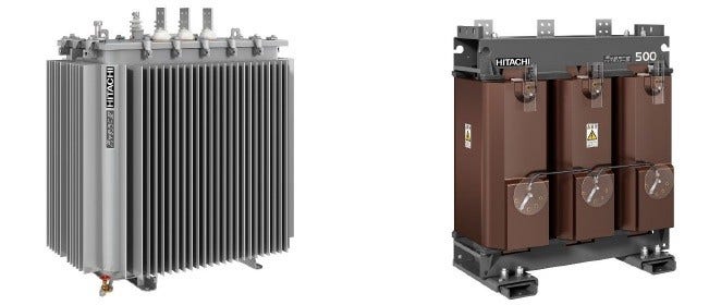 [画像]SuperトップランナーIII 油入変圧器(左)と、モールド変圧器(右)