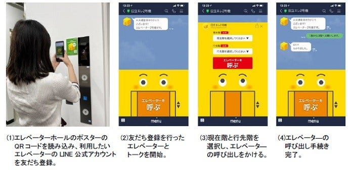 [画像]LINE連携タッチレスエレベーター呼びサービス「エレトモ」の利用方法