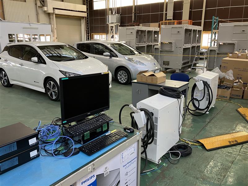 画像: EV、充放電器、群管理システム接続の様子