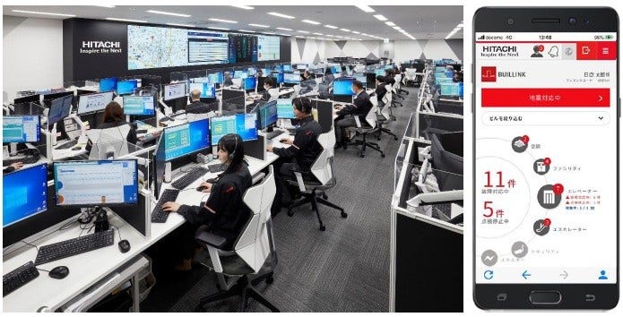 [画像]全面刷新した「管制センター」(左)と「BUILLINK」のスマートフォン向けメイン画面イメージ(右)