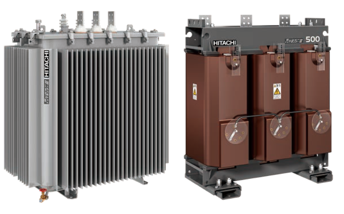 ［図3］SuperトップランナーIIIの油入変圧器（左）およびモールド変圧器（右）の外観