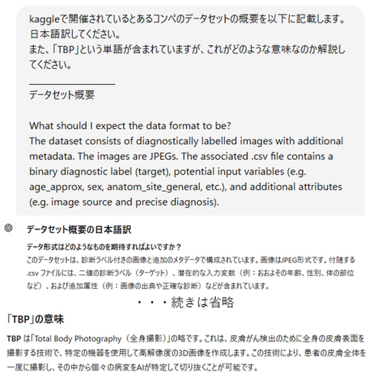 画像: ChatGPTにコンペの概要の英訳や専門用語を解説してもらい、素早い理解の助けに（上：プロンプト、下：生成AIの回答）