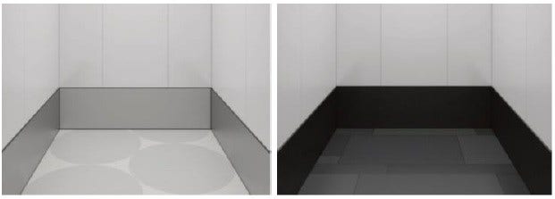 [画像]「デザインパネル」と「デザインマット」の組み合わせイメージ(左:メタリックシルバー(パネル)/サークル(マット)、右:ブラック石目調(パネル)/ストーン(マット))