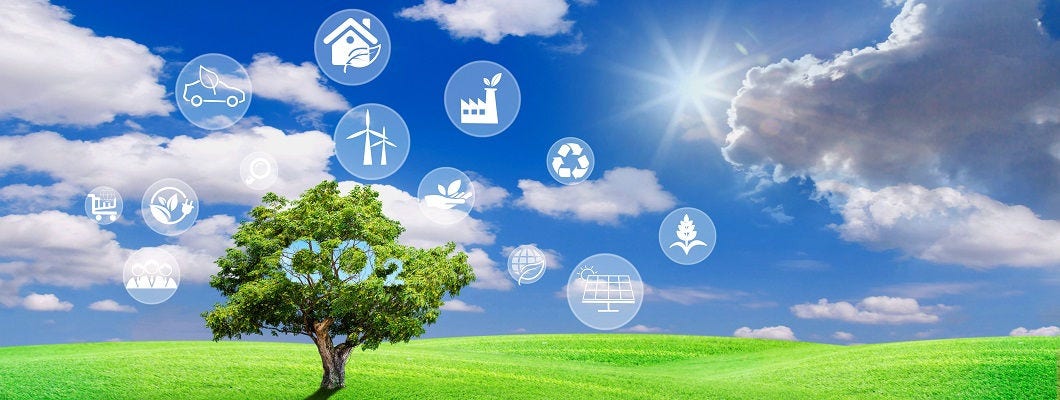 Renewable energy-based green businesses can limit climate change and global warming. Clean and environmentally friendly environment without carbon dioxide emissions.Reduce CO2 emission concept.