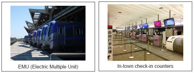 [image](left)EMU (Electric Multiple Unit),(right)In-town check-in counters