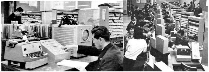 [image]Figure 2. Seat reservation counter at the time of opening (Left: MARS-1 (Tokyo Station, 1960), Right: MARS-101 (Tokyo Station, 1965))