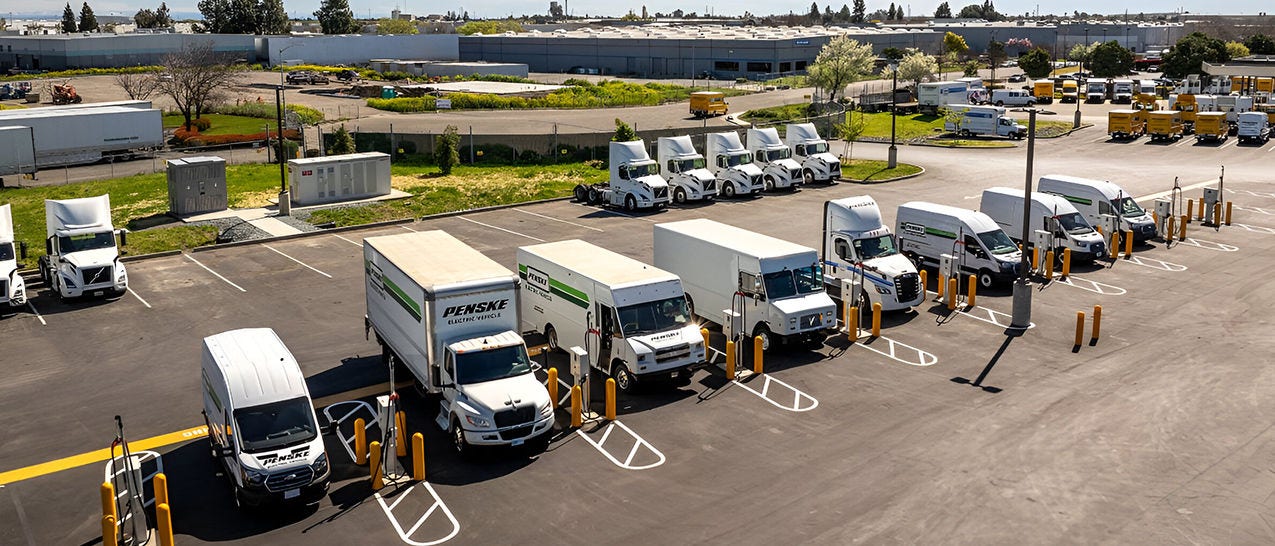 Grid-eMotion® Fleet solution charging electric trucks at Penske truck depot