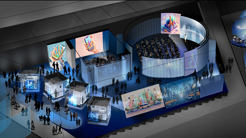 [画像]Society 5.0と未来の都市の展示(イメージ)