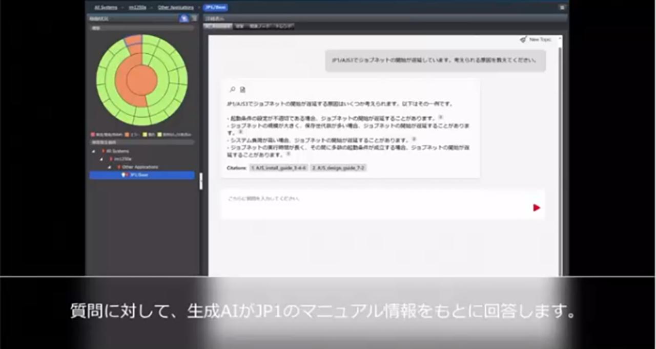 画像: JP1に生成AI機能を組み込むことでエラーの原因候補を挙げる、対処方法を表示してくれるなど、ITシステムを迅速化、高度化