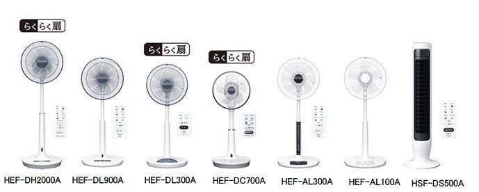 [画像](左から)HEF-DH2000A, HEF-DL900A, HEF-DL300A, HEF-DC700A, HEF-AL300A, HEF-AL100A, HSF-DS500A