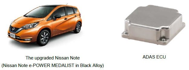 [image](left)The upgraded Nissan Note(Nissan Note e-POWER MEDALIST in Black Alloy), (right)ADAS ECU