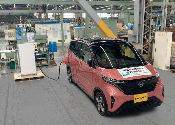 [画像]軽電気自動車「日産サクラ」からの給電の様子