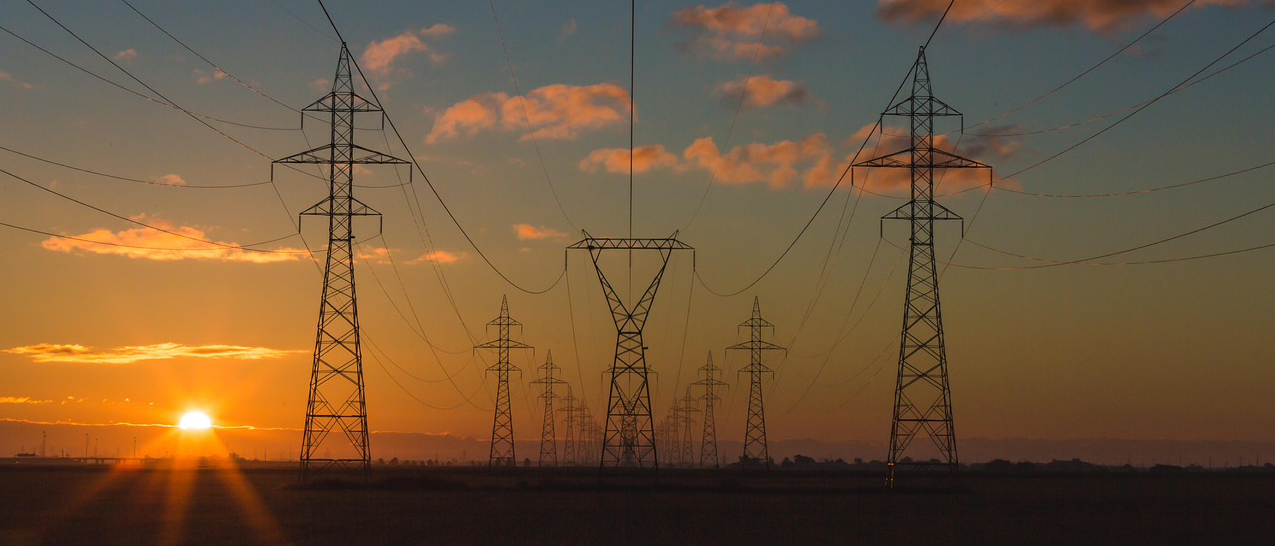 Energy grid with sunset