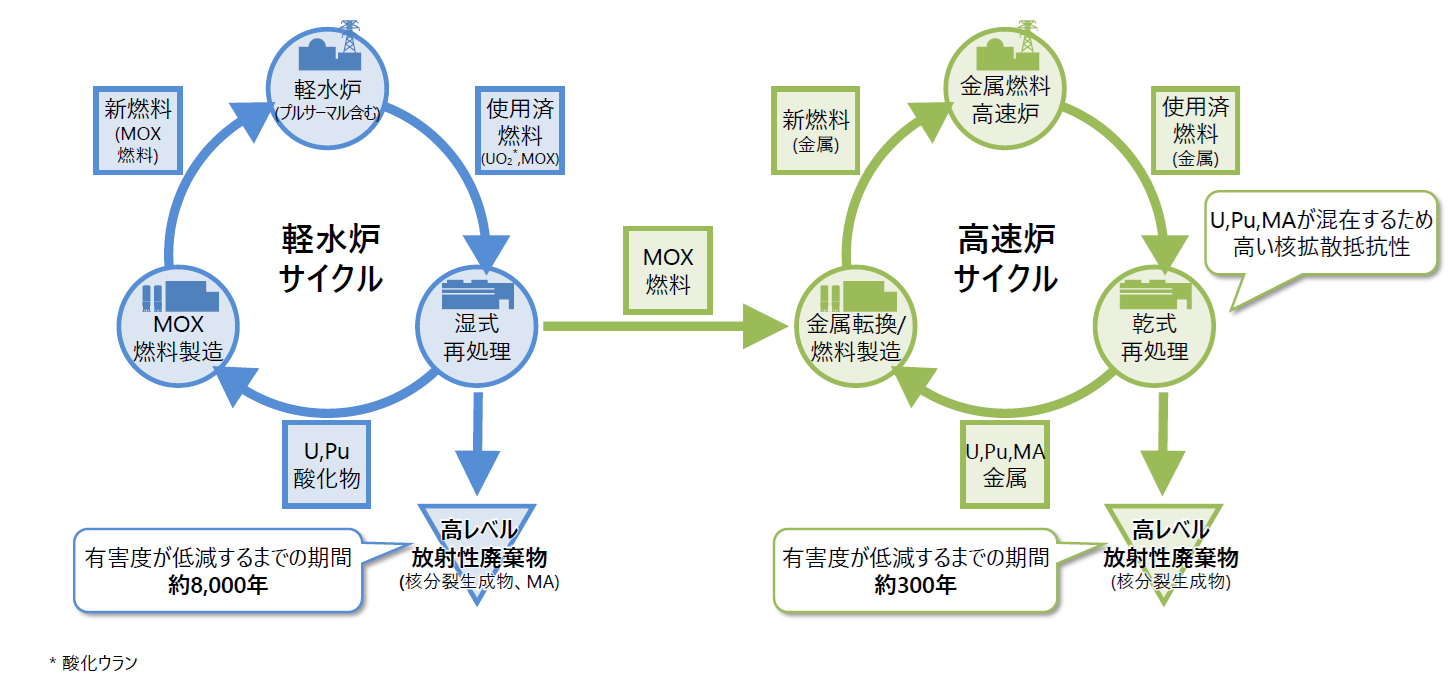 軽水炉サイクルと高速炉サイクルの概要
