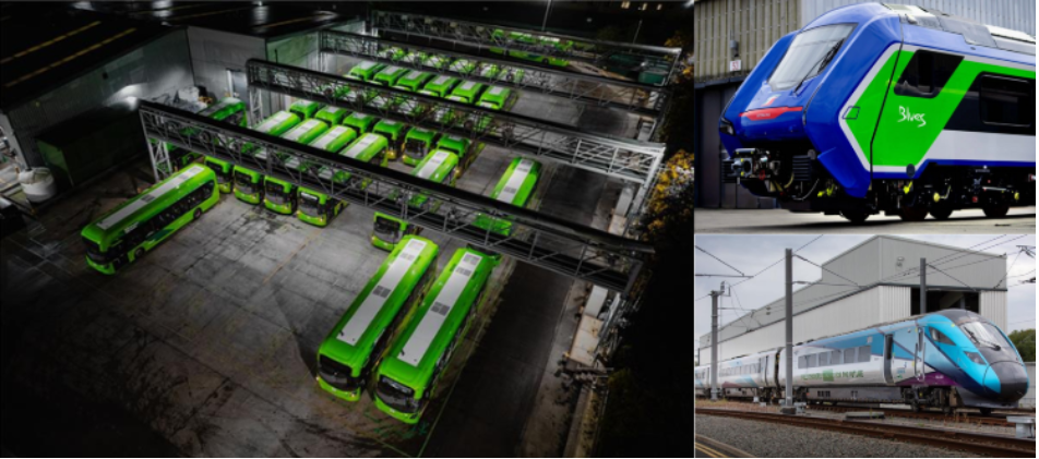 Images of trains and bus depot 