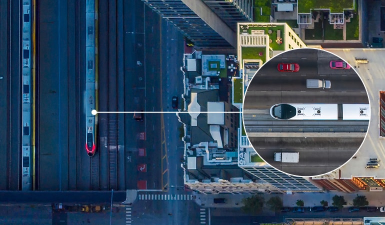 Aerial view of a train