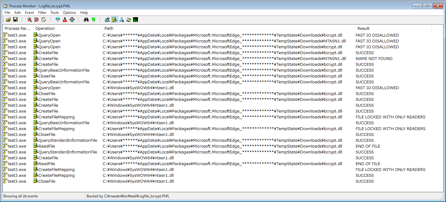 Figure 5: Loading of an inappropriate DLL file by the file test3.exe