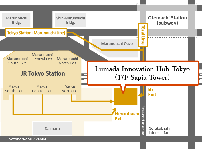 Access Map to Lumada Innovation Hub Tokyo