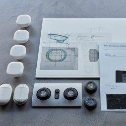 Design Study samples and sketches of seat materials, handrails, reading lights, etc.